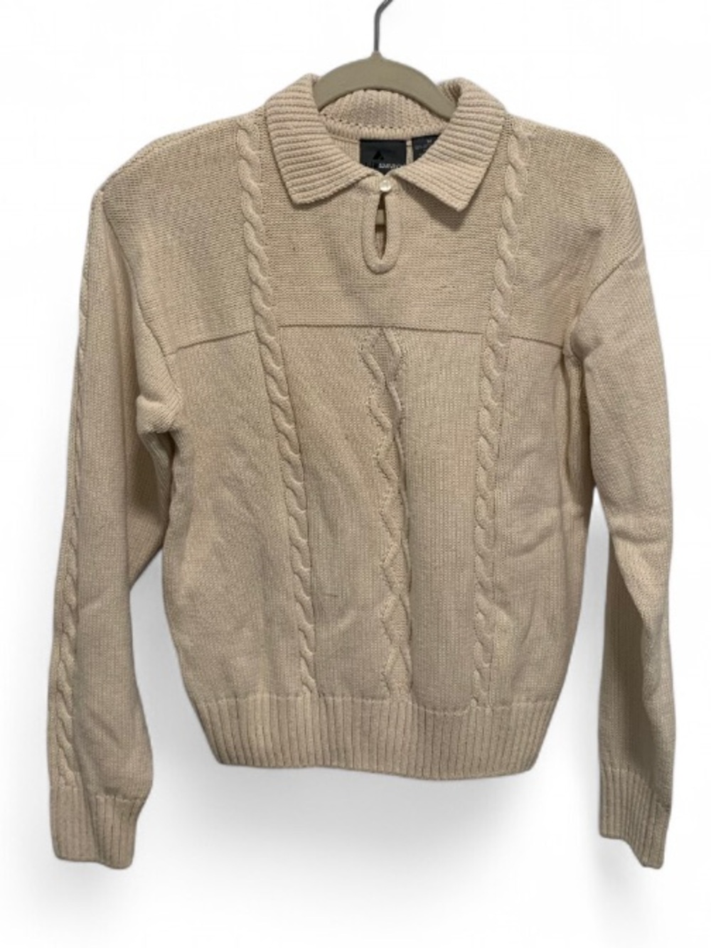 Vintage Liz Wear Cream Cable-Knit Polo Sweater